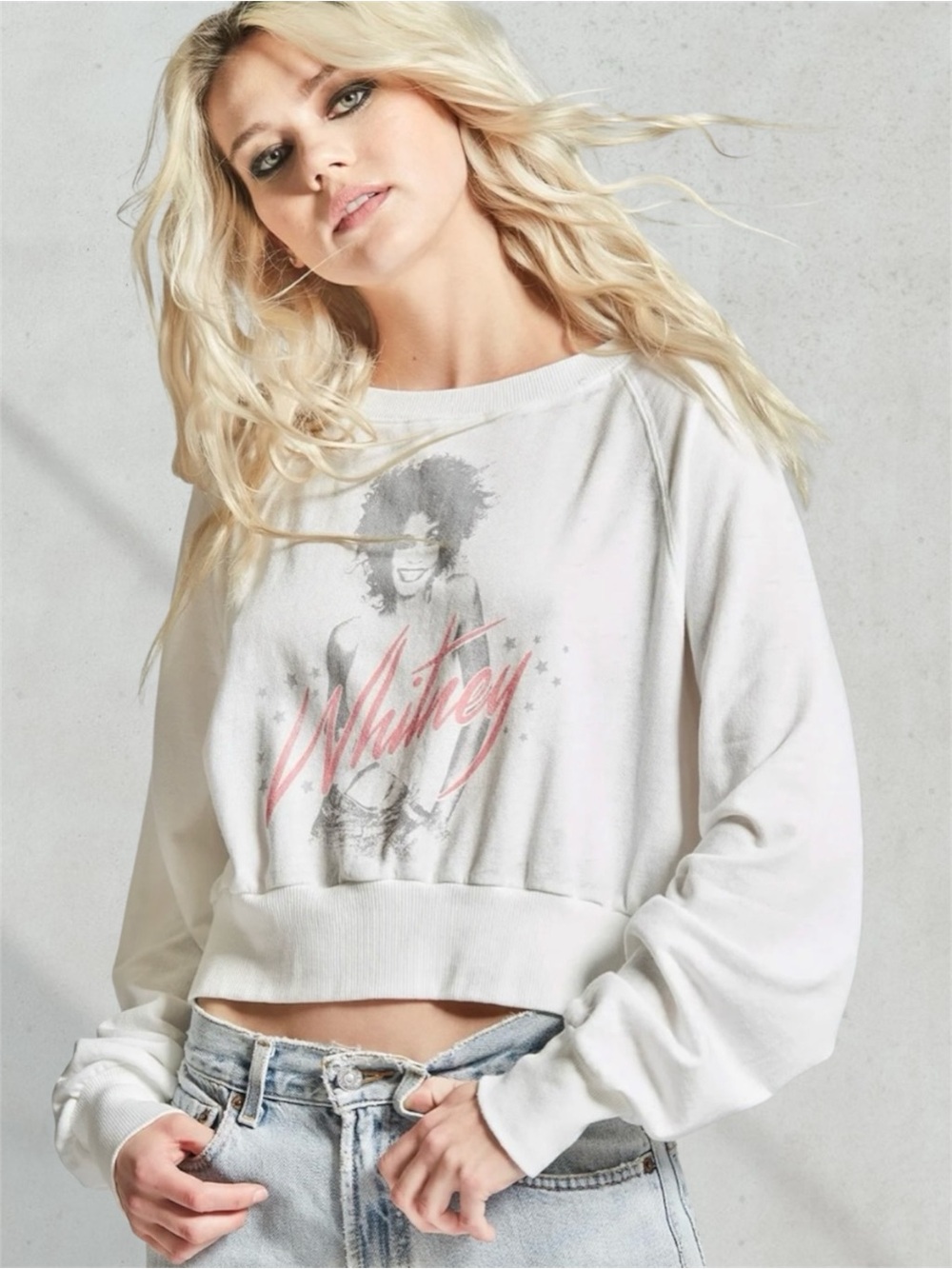 Whitney Houston Cropped Raglan Sweatshirt RECYCLED KARMA